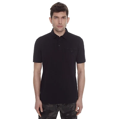 Dark Black Men's Short-Sleeve Polo with Pockets