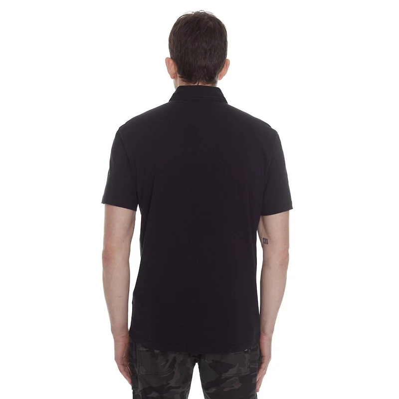 Dark Black Men's Short-Sleeve Polo with Pockets