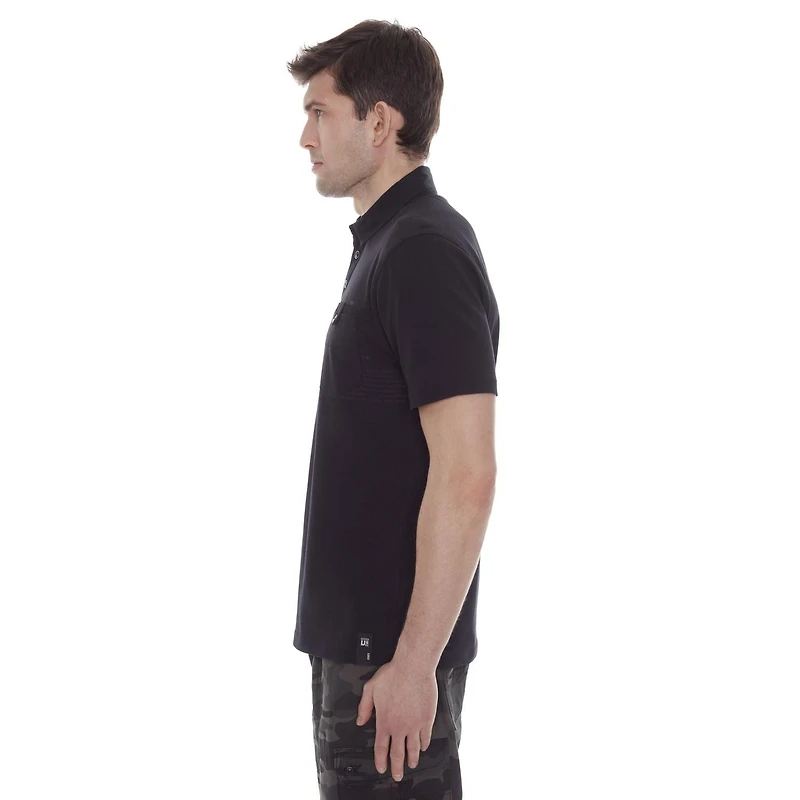 Dark Black Men's Short-Sleeve Polo with Pockets