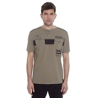 Dark Black Men's Short-Sleeve henley  T-Shirt with pockets