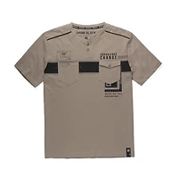 Dark Black Men's Short-Sleeve henley  T-Shirt with pockets