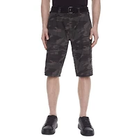 Dark Black Men's Belted Camo Cargo Capri Short