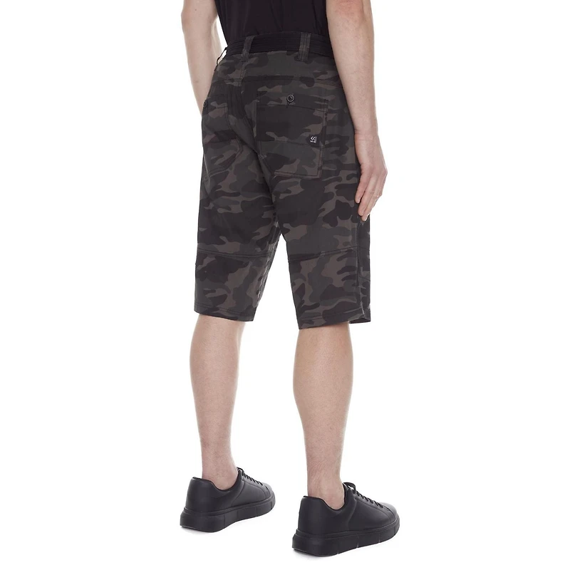 Dark Black Men's Belted Camo Cargo Capri Short
