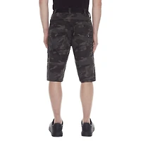 Dark Black Men's Belted Camo Cargo Capri Short