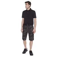 Dark Black Men's Belted Camo Cargo Capri Short