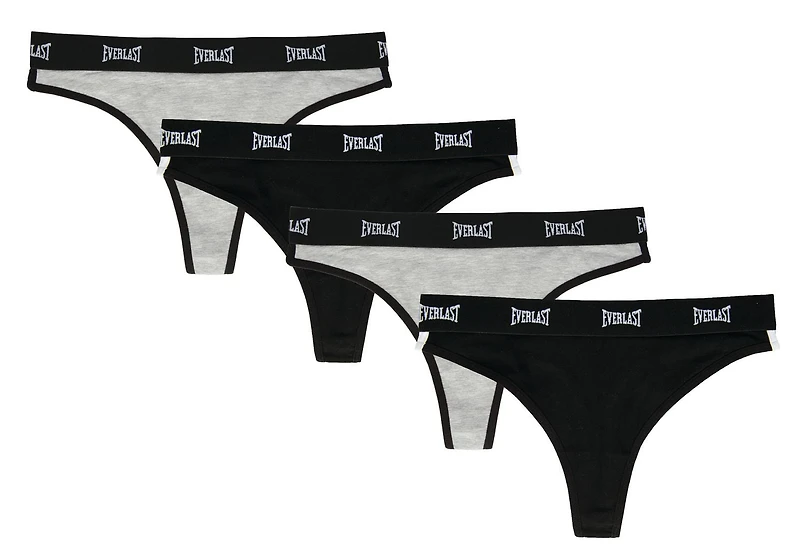 Everlast Womens Cotton Spandex Thongs Underwear Comfortable Panties 4 Pack