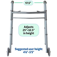 Medline 2-Button Folding Aluminum Junior Walker with 5" Wheels