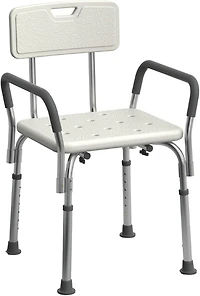 Chaise de douche Medline avec accoudoirs et dossier rembourrés ; idéale pour les baignoires ; supporte jusqu'à 350 lb
