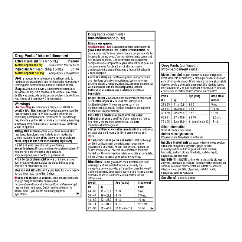 Acétaminophène en suspension pour enfants Equate