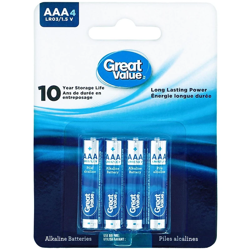 Great Value AAA LR03/1.5 V Alkaline Batteries, 4 pack