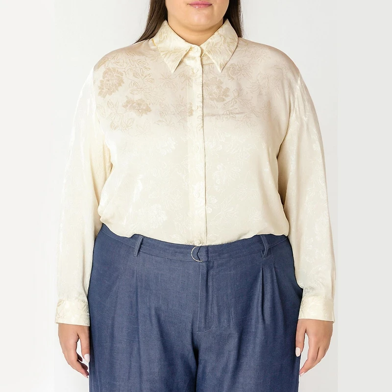 Devoted Taille Plus Femme blouse à manches longues en soie avec détails floraux