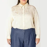 Devoted Taille Plus Femme blouse à manches longues en soie avec détails floraux