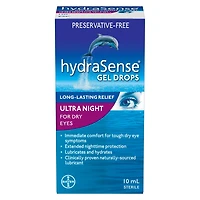 Gouttes oculaires hydraSense Soins de nuit, pour yeux secs, soulagement rapide et de longue durée, sans agent de conservation, lubrifiant de source naturelle