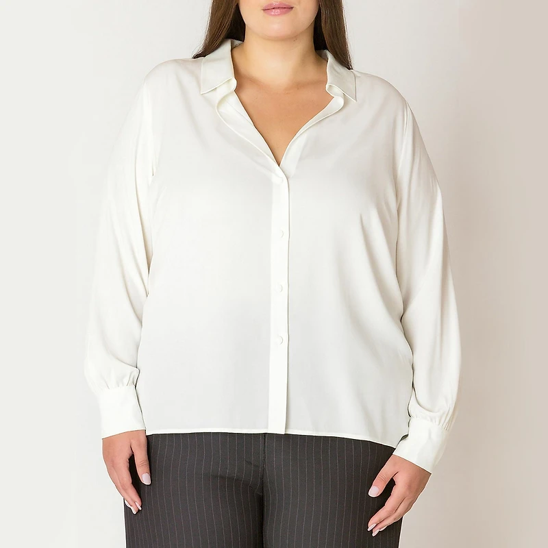 Devoted Taille Plus Femme Blouse boutonnée à manches longues et coupe ample