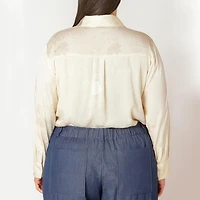 Devoted Women's Plus Long sleeve silky blouse with floral detail