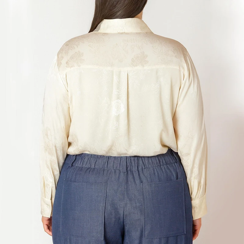 Devoted Taille Plus Femme blouse à manches longues en soie avec détails floraux