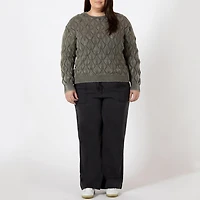 Devoted Taille Plus Femme Pull à manches longues et col rond en maille pointelle