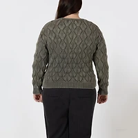 Devoted Taille Plus Femme Pull à manches longues et col rond en maille pointelle