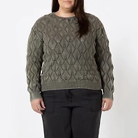 Devoted Taille Plus Femme Pull à manches longues et col rond en maille pointelle