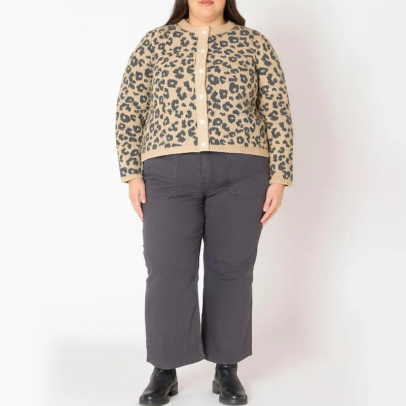 Devoted Women's Plus Long Sleeve Animal Print Cardigan