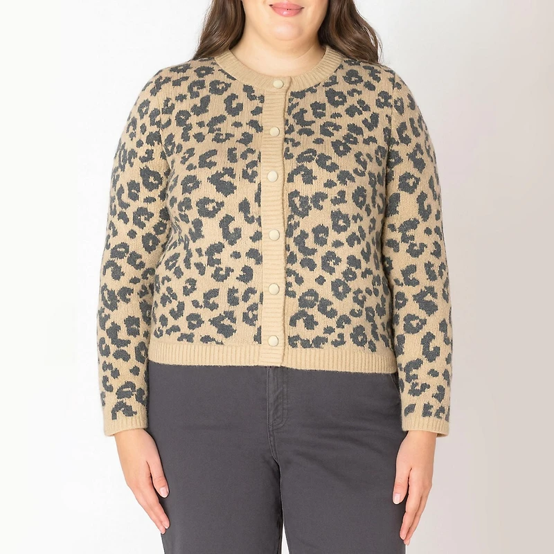 Devoted Women's Plus Long Sleeve Animal Print Cardigan