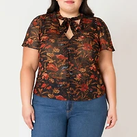 Devoted Taille Plus Femme chemisier à manches courtes avec cravate