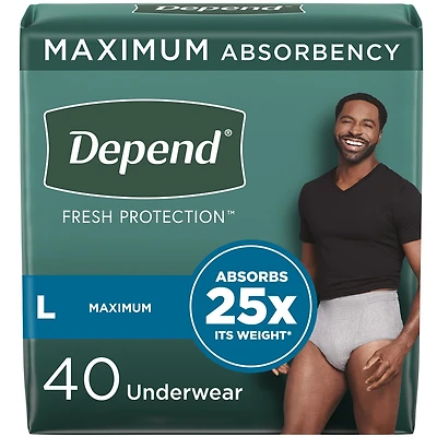 Sous-vêtement d’incontinence Depend Fresh Protection pour hommes, degré d’absorption maximal, gris