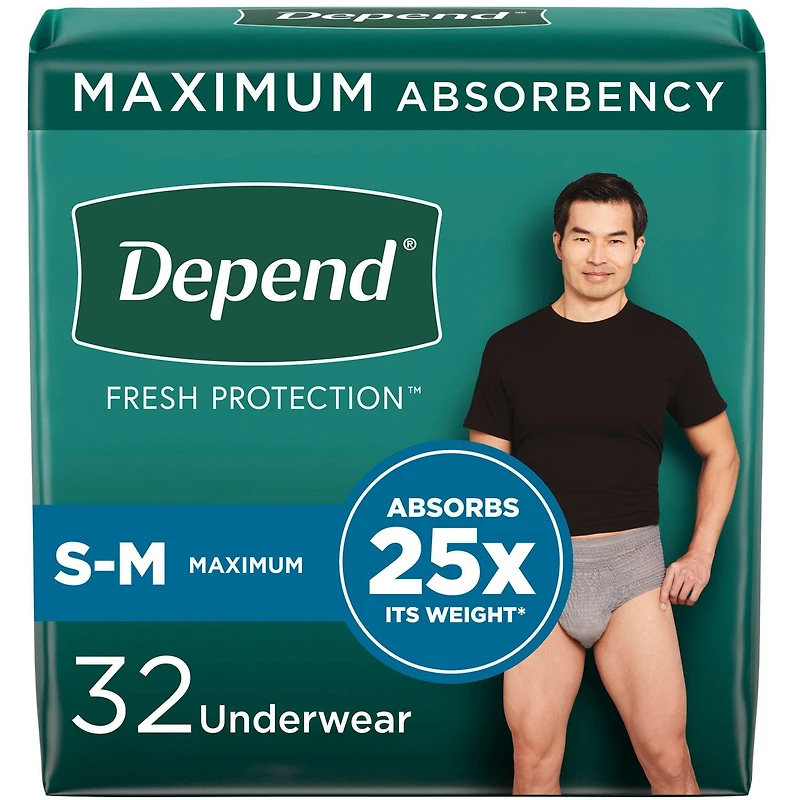 Sous-vêtement d’incontinence Depend Fresh Protection pour hommes, degré d’absorption maximal, gris, 28 - 32 Unités