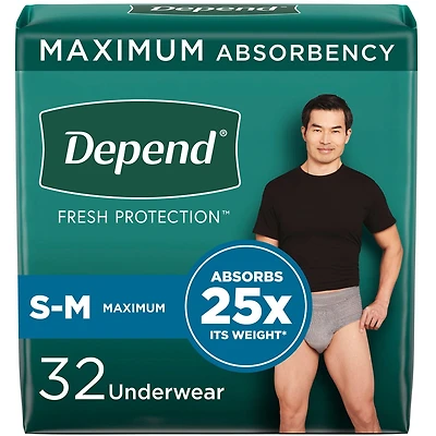Sous-vêtement d’incontinence Depend Fresh Protection pour hommes, degré d’absorption maximal, gris, 28 - 32 Unités