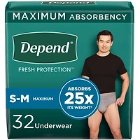 Sous-vêtement d’incontinence Depend Fresh Protection pour hommes, degré d’absorption maximal, gris, 28 - 32 Unités