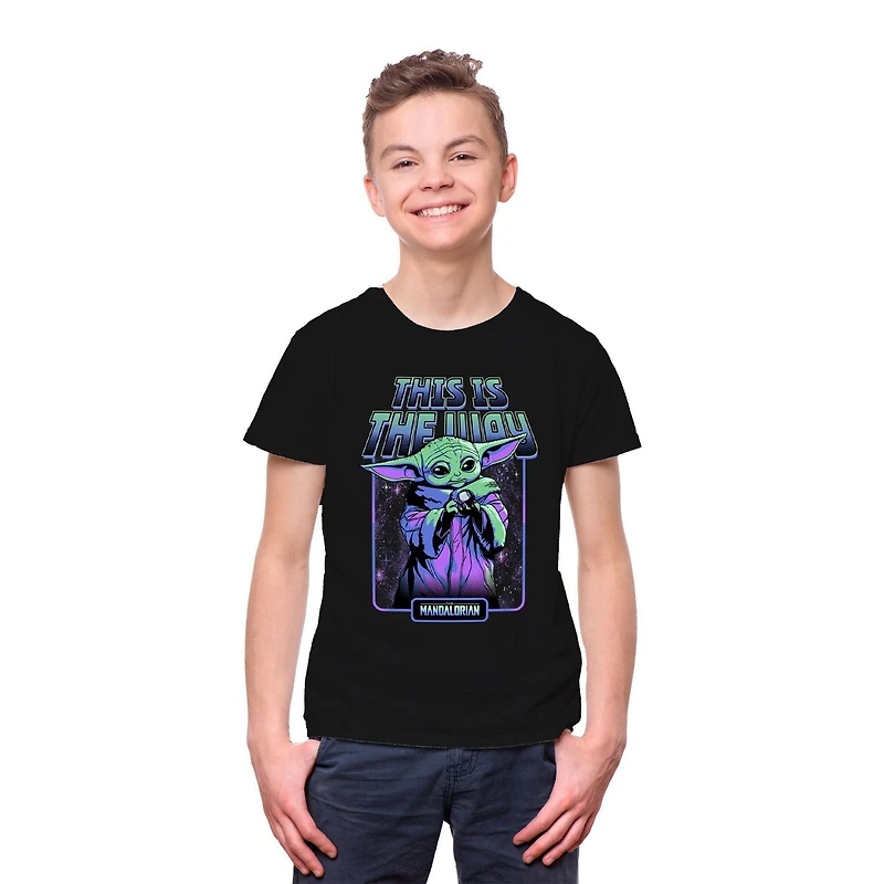 Star Wars The Mandalorian Boys Neon Grogu Short Sleeve T-Shirt, Sizes: XS-XL