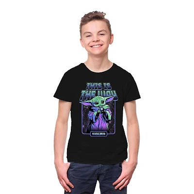Star Wars The Mandalorian Boys Neon Grogu Short Sleeve T-Shirt, Sizes: XS-XL