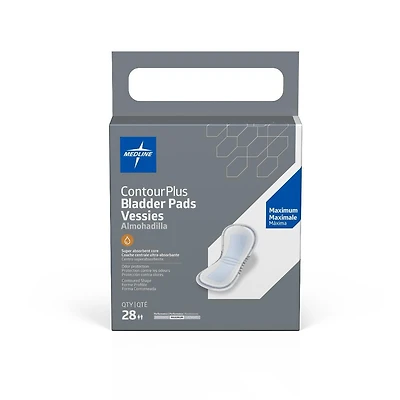 Medline Contour Plus Coussinet de contrôle de la vessie pour incontinence, maximum, 6,5" x 13,5", sac de 28