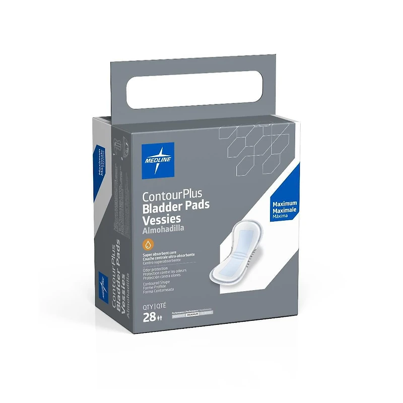 Medline Contour Plus Coussinet de contrôle de la vessie pour incontinence, maximum, 6,5" x 13,5", sac de 28