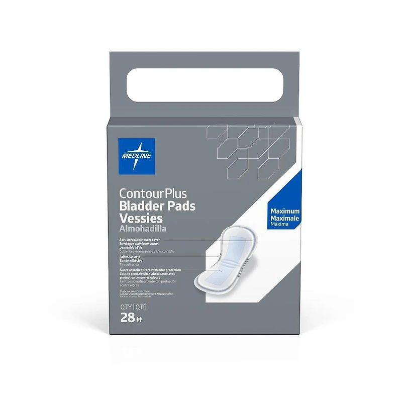 Medline Contour Plus Coussinet de contrôle de la vessie pour incontinence, maximum, 6,5" x 13,5", sac de 28