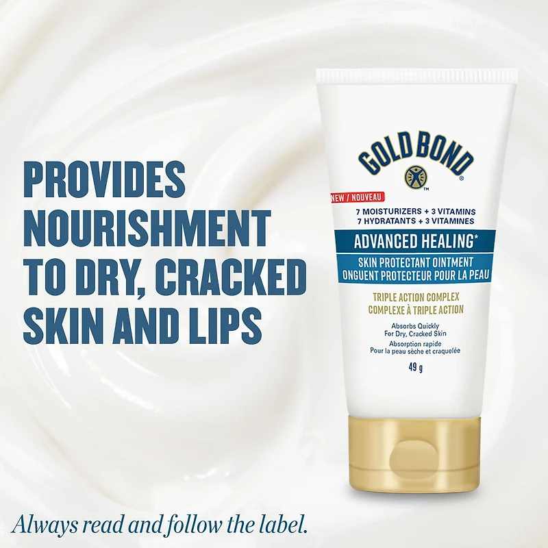 Gold Bond Advanced Healing Skin Protectant Ointment, 49g, Non-greasy, Non-Sticky, Moisturizing Ointment For Dry, Cracked Skin, Weather-Damaged skin, Absorbs Quickly, Dermatologist tested, Gold Bond Advanced Healing Skin Ointment, 49g