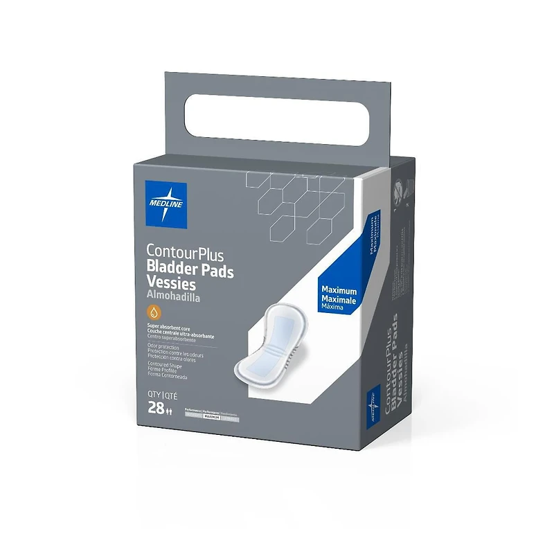 Medline Contour Plus Coussinet de contrôle de la vessie pour incontinence, maximum, 6,5" x 13,5", sac de 28