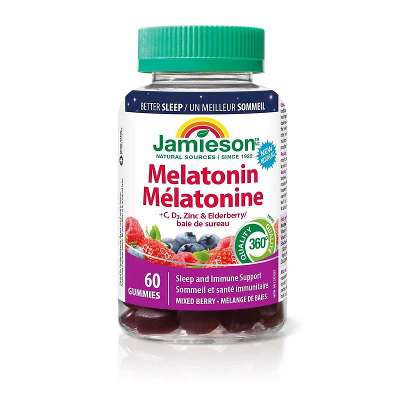 Jamieson mélatonine + immunité gummies mélange de baies, 60 compter