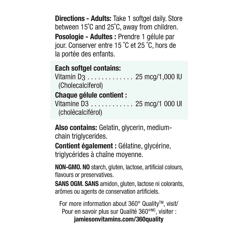 Vitamine D3 1 000 UI | Gélules