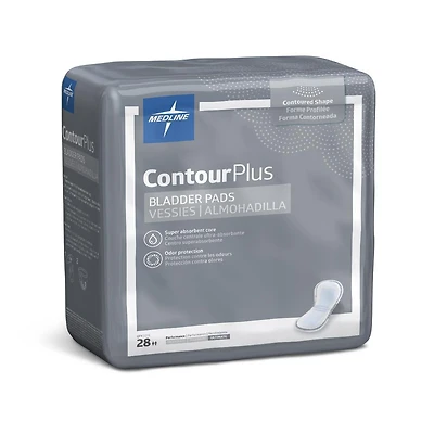Medline Contour Plus Coussinet de contrôle de la vessie pour incontinence, ultime, 8" x 17", sac de 28