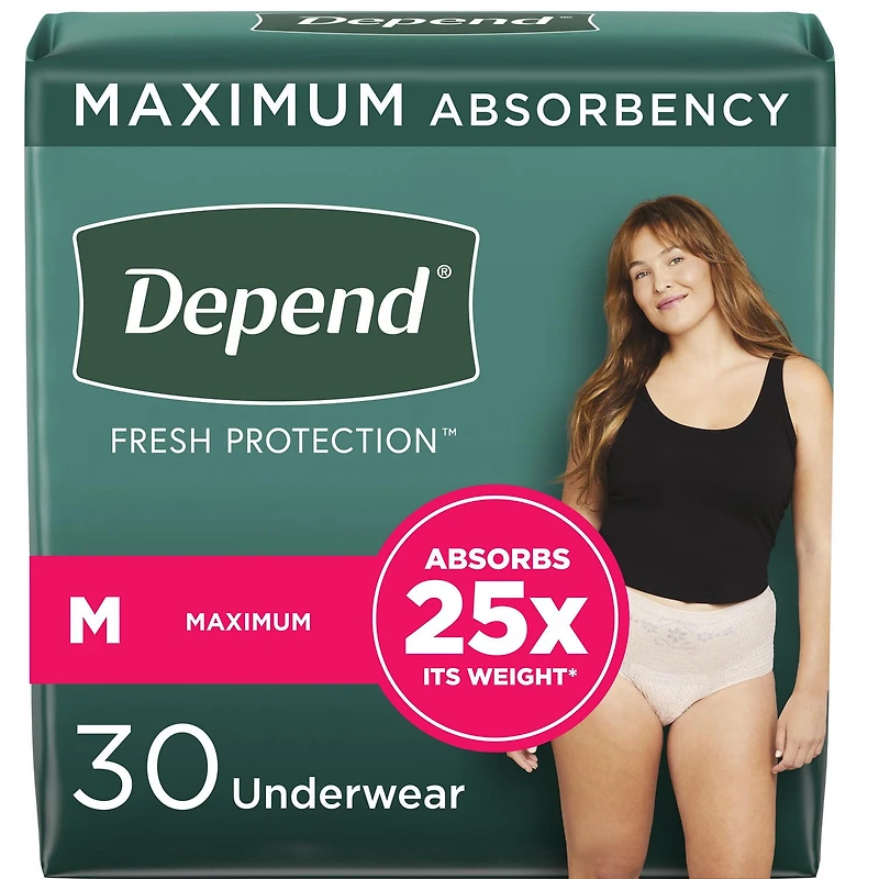 Sous-vêtement d’incontinence Depend Fresh Protection pour femmes, degré d’absorption maximal, couleur rosée, P-TTG 26