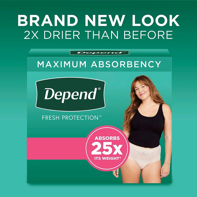 Sous-vêtement d’incontinence Depend Fresh Protection pour femmes, degré d’absorption maximal, couleur rosée, P-TTG 26