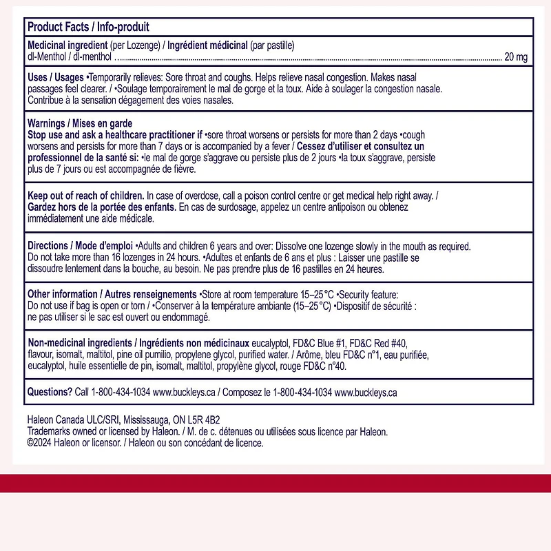 Buckley's Extra Strength Lozenges, Flavour Bite-me Cherry, 30 ct