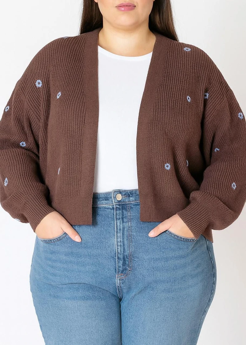 Devoted Floral Embroidered Open Cardigan
