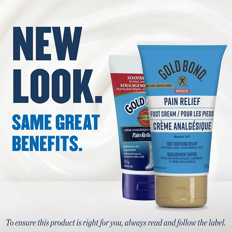 Gold Bond Medicated Crème analgésique pour les pieds, tube de 113 g, crème pour les pieds pour un soulagement rapide et temporaire des douleurs mineures aux pieds, douleurs musculaires et articulaires associées à l'arthrite, aux entorses et aux foulures 113g