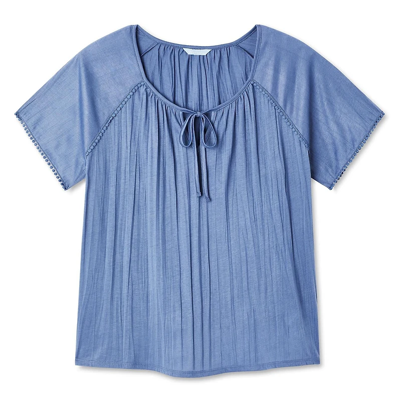 Penmans Plus Women's Crochet Ball Peasant Top