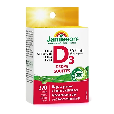 Jamieson goutelettes vitamine D3, 2500 UI, 8.6 ml