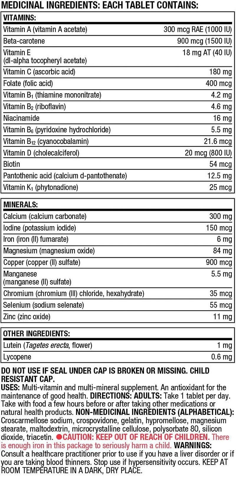 Multivitamin for Men, Multivitamin and Mineral Supplement