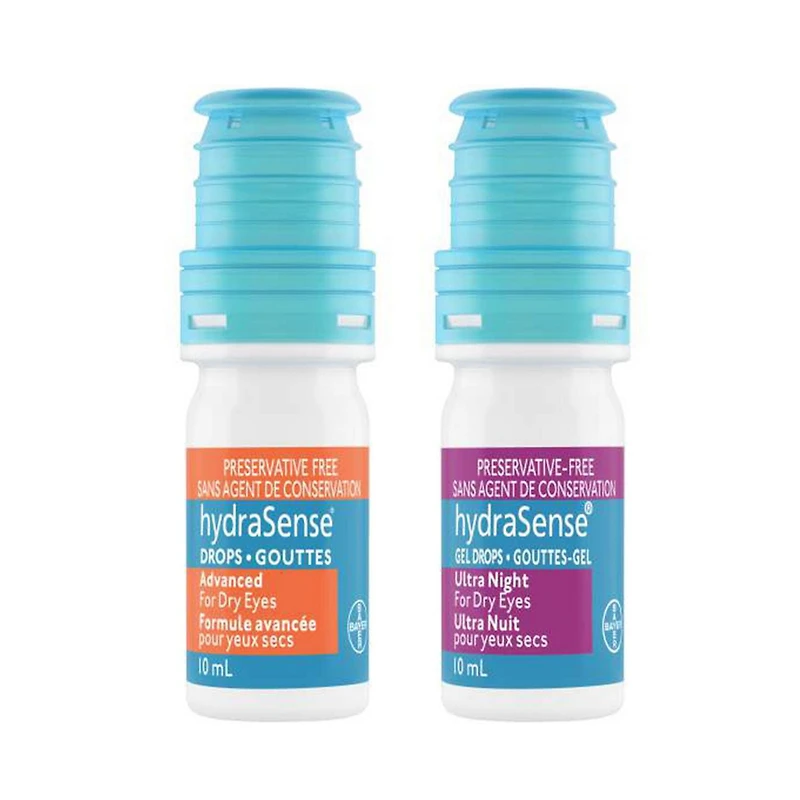 hydraSense Eye Drops Day and Night Pack, For Dry Eyes, Preservative Free, Naturally Sourced Lubricant, Twin Pack (2 x 10 mL), 20 mL