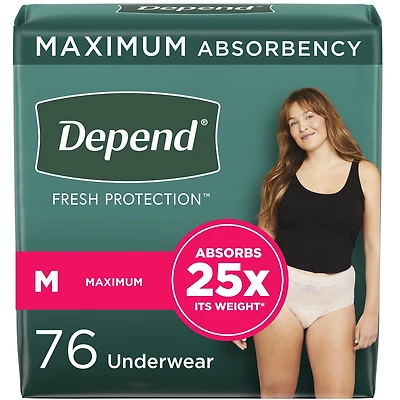 Depend Fresh Protection Adult Incontinence Underwear for Women (Formerly Depend Fit-Flex), Disposable, Maximum, Blush